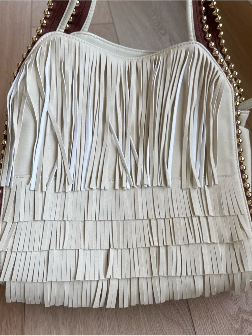Big Buddha Cream Fringe Shoulder Bag with Studded Trim